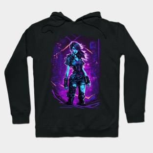 Cyberpunk Girl On Purple Neon Background Hoodie